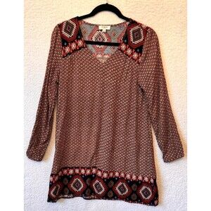 Umgee Aztec Long Sleeve Mini Dress Size Small Boho Lightweight Travel 3/4 Sleeve